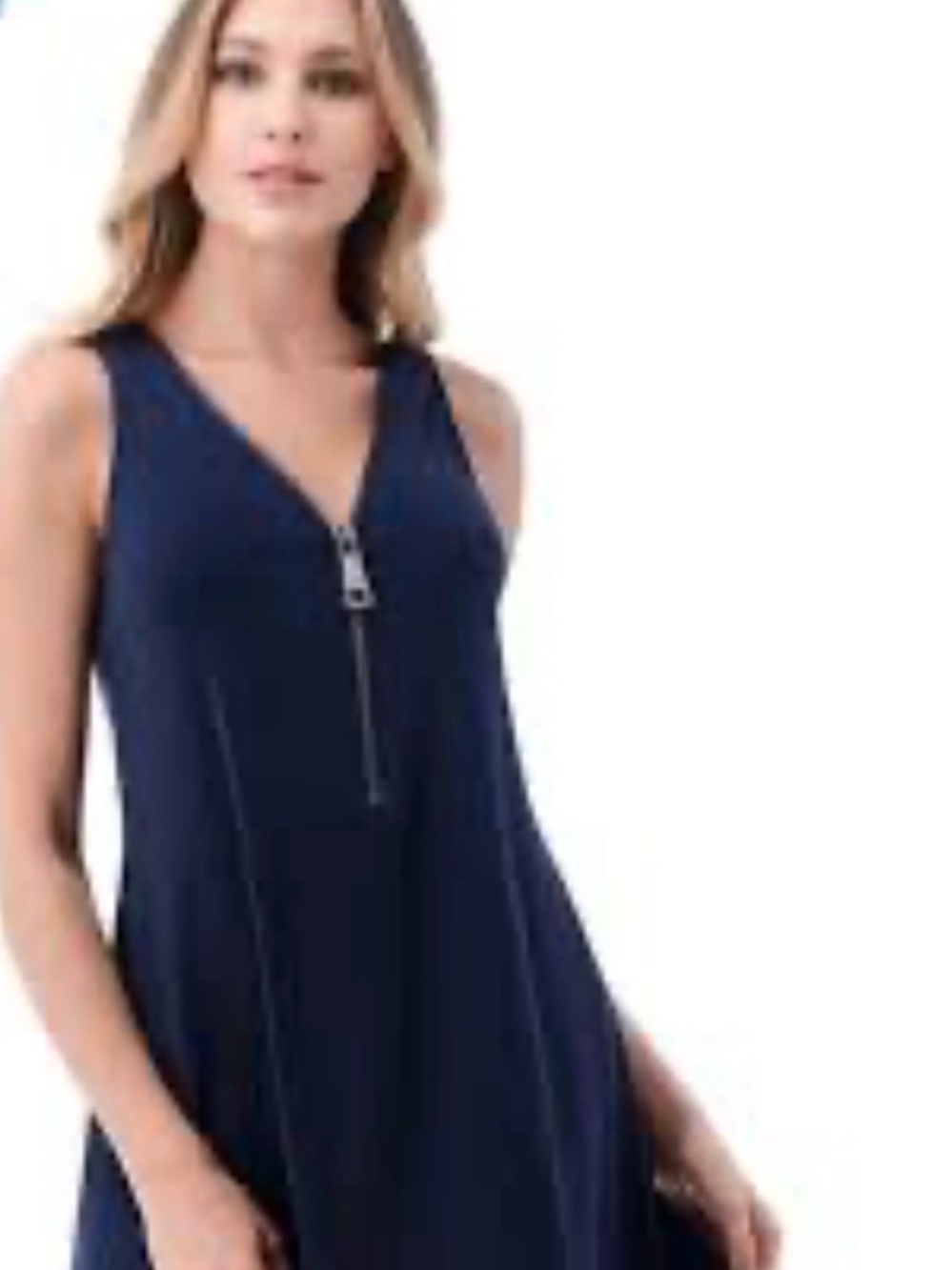 Ariella Navy Blue Sleeveless V-Neck Zip-Front Dress